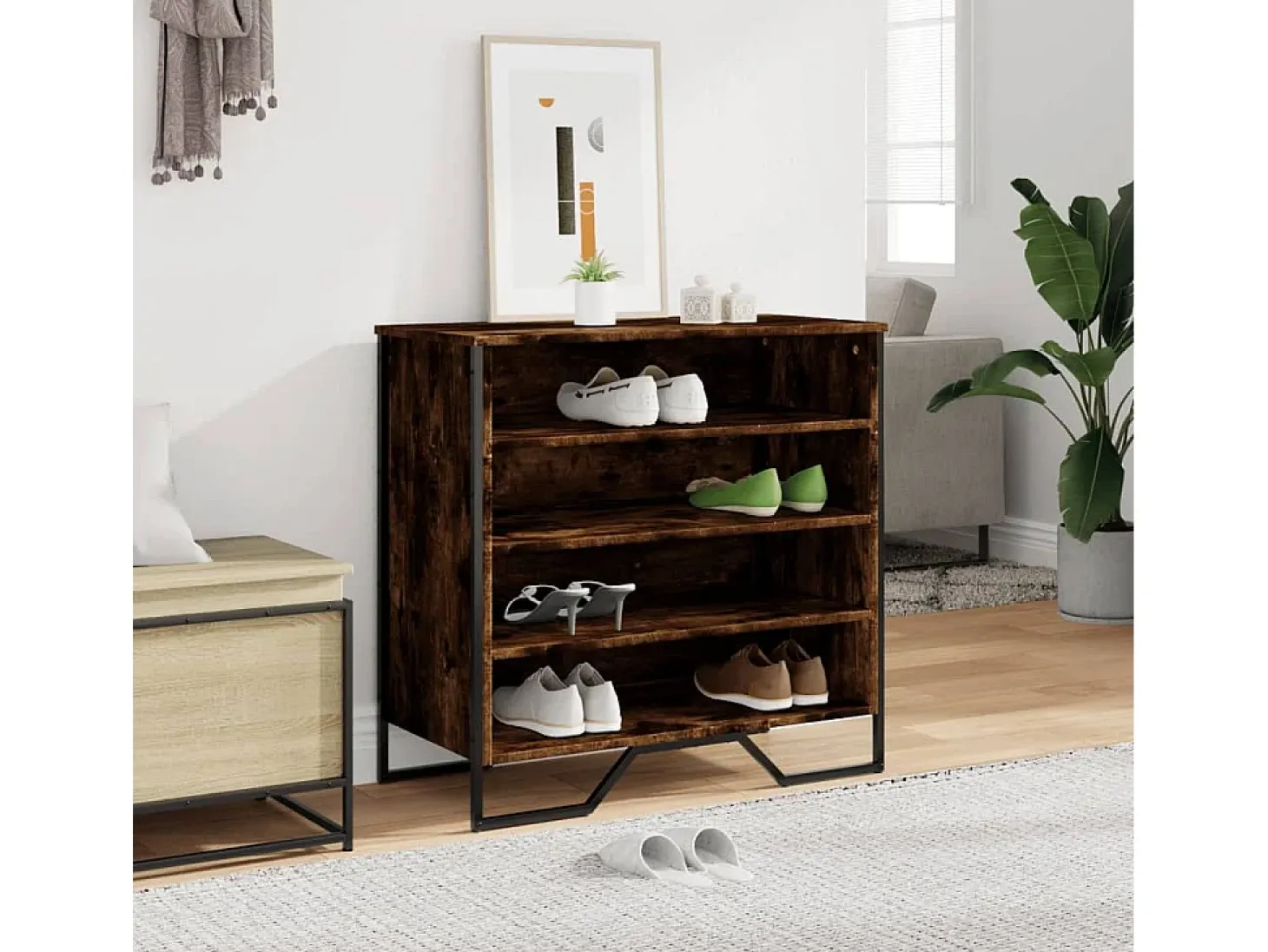 Zapatero roble ahumado 80x38x78 cm madera de ingeniería