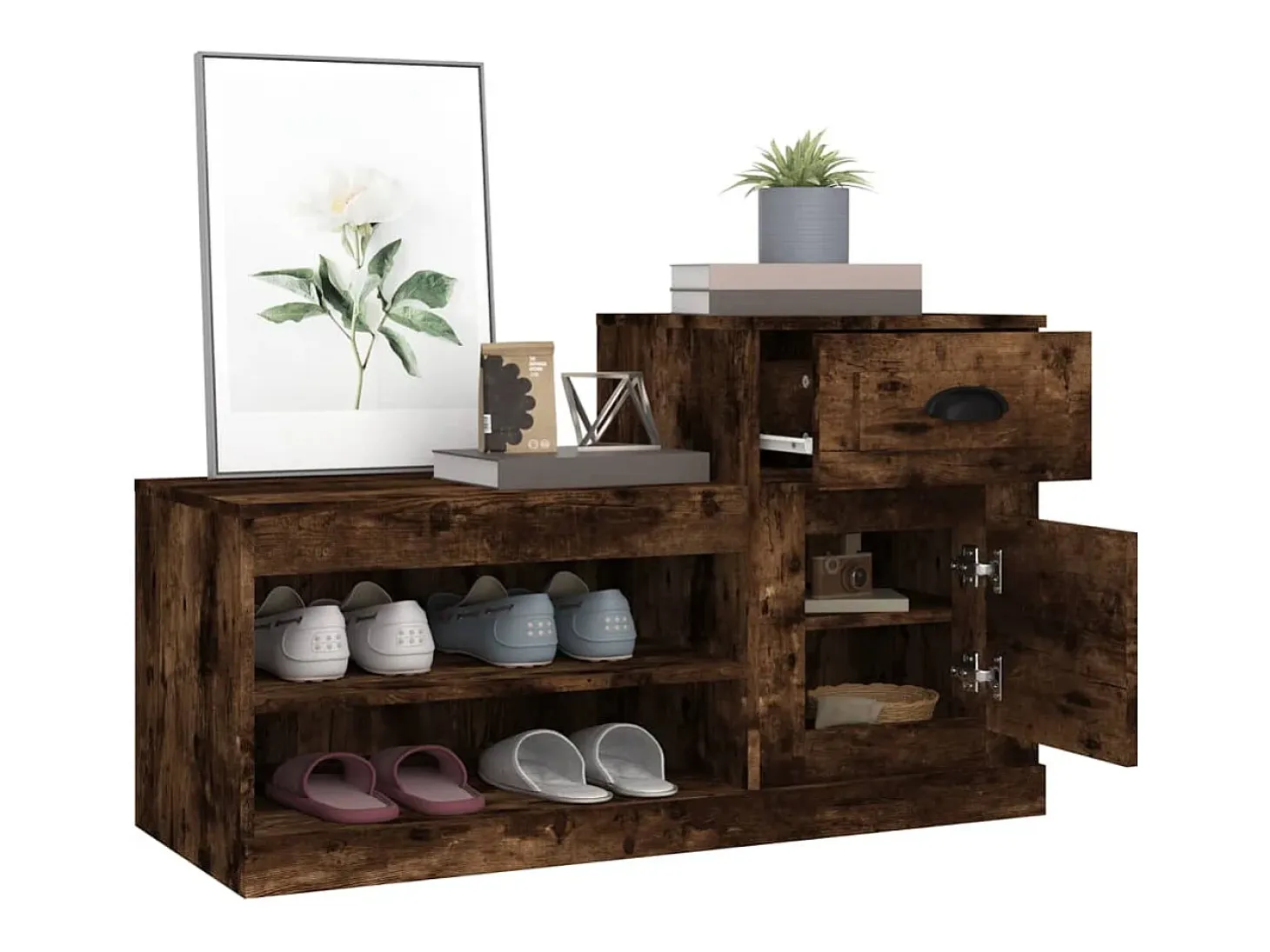 Zapatero roble ahumado 100x42x60 cm madera de ingeniería