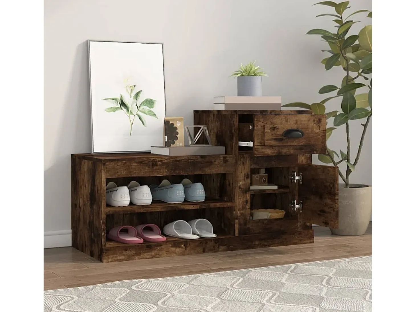 Zapatero roble ahumado 100x42x60 cm madera de ingeniería