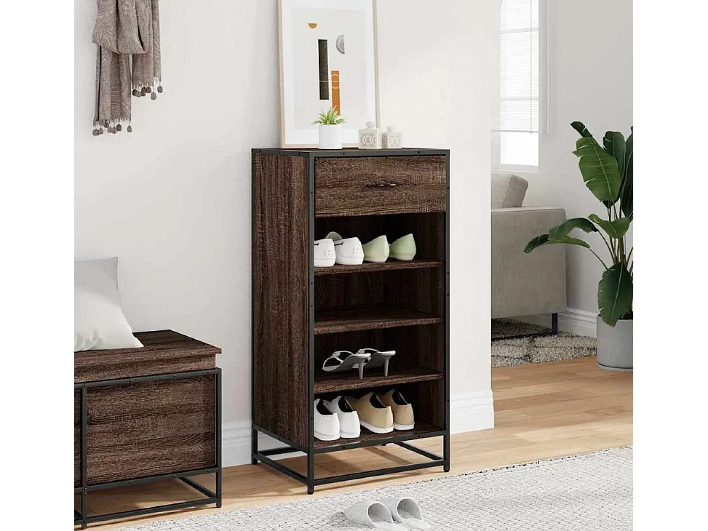 Zapatero roble marrón 48x38x97,5 cm madera de ingeniería