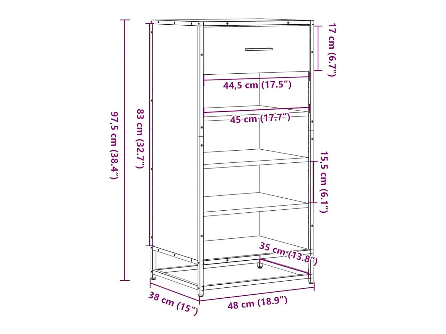 Zapatero roble marrón 48x38x97,5 cm madera de ingeniería