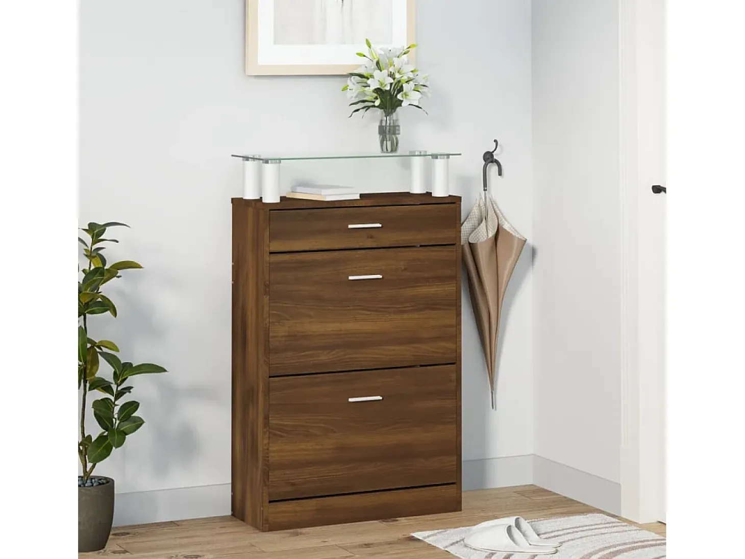 Zapatero Roble marrón 63x24x104cm Madera de ingeniería