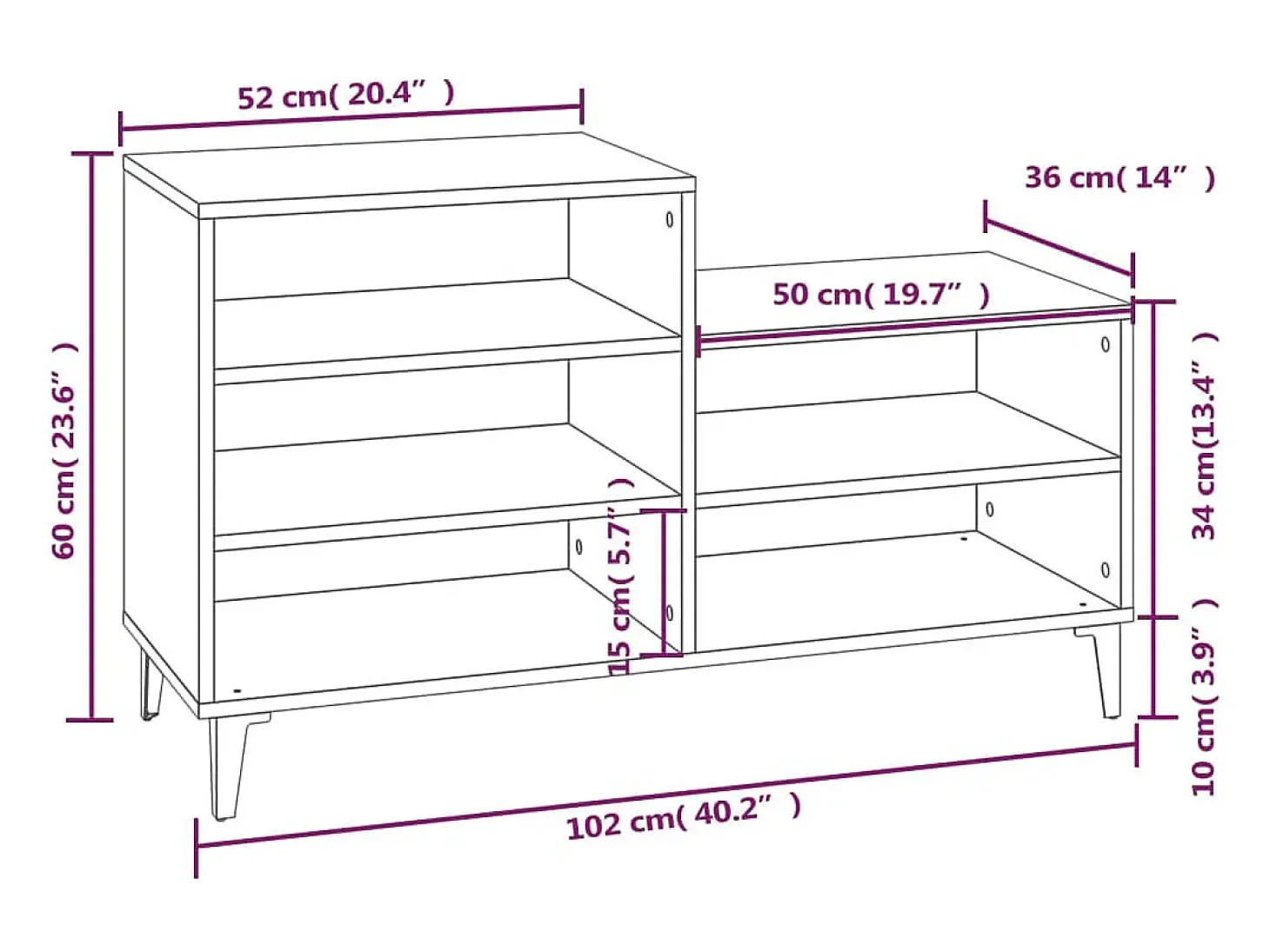 Zapatero Roble marrón 102x36x60cm Madera de ingeniería