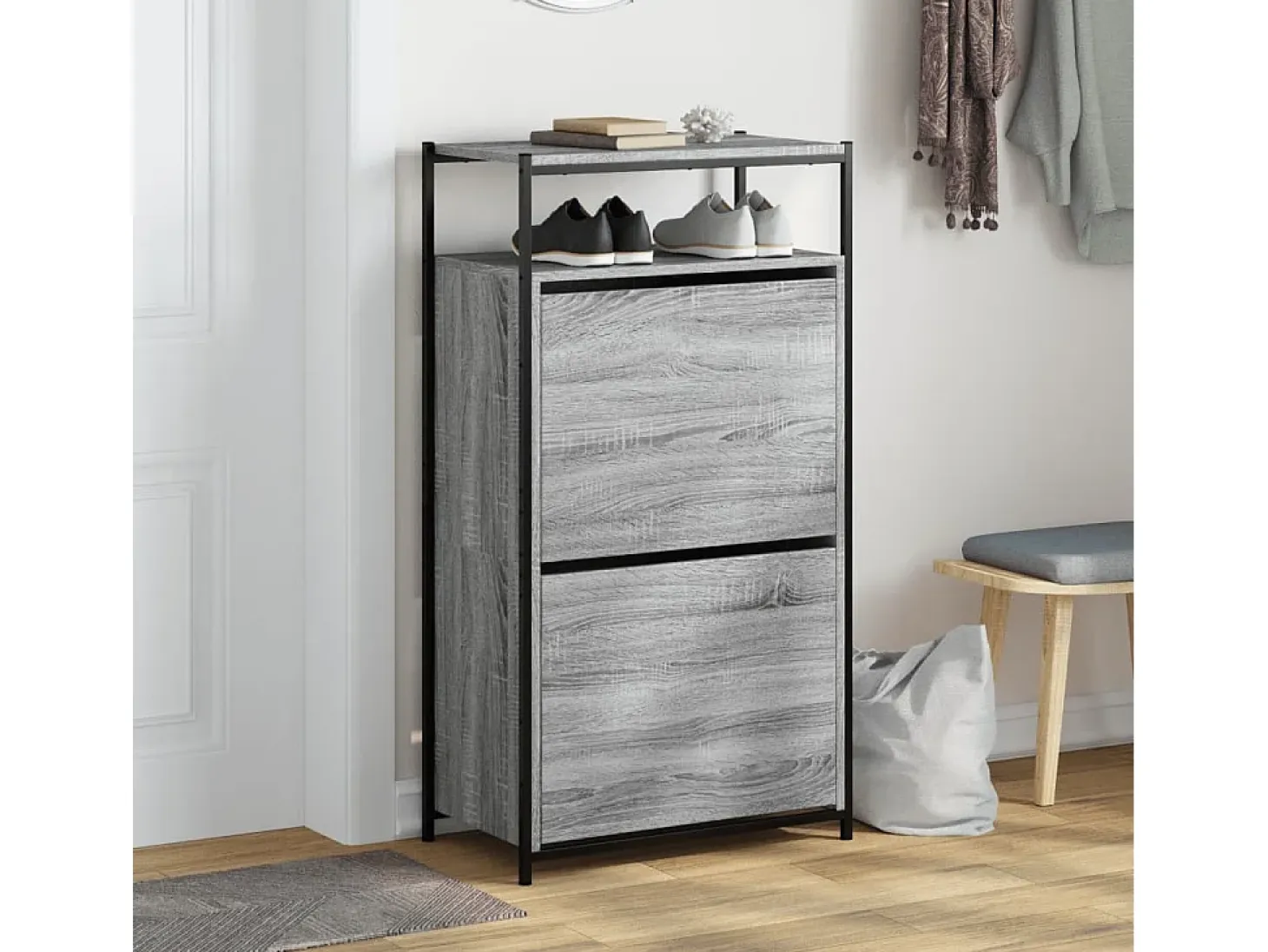 Zapatero Sonoma gris 60x34x112 cm Madera de ingeniería