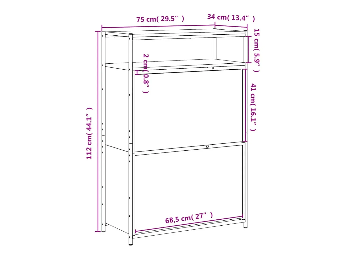 Zapatero Sonoma gris 75x34x112 cm madera de ingeniería