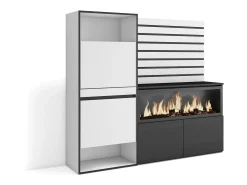 Zapatero, 167x35x145cm, Dormitorio, habitación, Chimenea eléctrica XXL, Listones Decorativos, Blanco