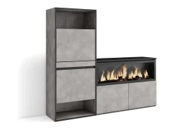 Zapatero, 167x35x145cm, Dormitorio, habitación, Chimenea eléctrica XXL, Cemento