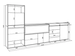 Zapatero, 274x35x145cm, Dormitorio, habitación, Chimenea eléctrica XXL, Cómoda, Cajonera, Cemento