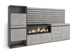 Zapatero, 274x35x145cm, Dormitorio, habitación, Chimenea eléctrica XXL, Cómoda, Cajonera, Listones Decorativos, Cemento