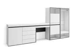 Zapatero, 297x35x145cm, Dormitorio, habitación, Vestidor abierto, Cómoda, Cajonera, Tocador, Blanco