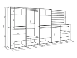 Zapatero, 287x35x145cm, Dormitorio, habitación, Vestidor abierto, Cómoda, Cajonera, Listones Decorativos, Cemento