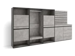 Zapatero, 287x35x145cm, Dormitorio, habitación, Vestidor abierto, Cómoda, Cajonera, Listones Decorativos, Cemento