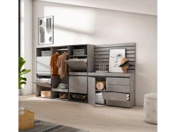 Zapatero, 287x35x145cm, Dormitorio, habitación, Vestidor abierto, Cómoda, Cajonera, Listones Decorativos, Cemento