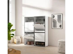 Zapatero, 120x35x145cm, Dormitorio, habitación, Mueble auxiliar, Blanco