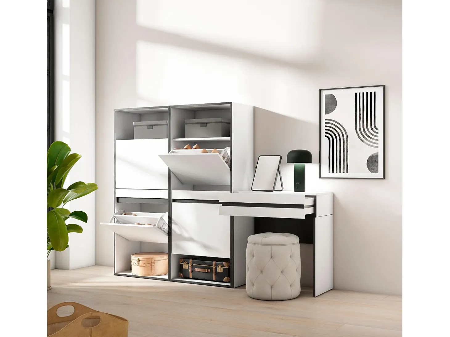 Zapatero, 190x35x145cm, Dormitorio, habitación, Tocador, Blanco