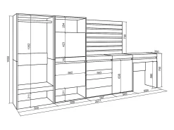 Zapatero, 297x35x145cm, Dormitorio, habitación, Vestidor abierto, Cómoda, Cajonera, Listones Decorativos, Tocador, Roble