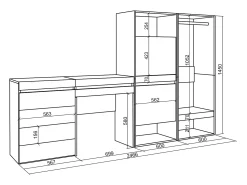 Zapatero, 247x35x145cm, Dormitorio, habitación, Vestidor abierto, Cómoda, Cajonera, Tocador, Roble