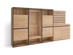 Zapatero, 287x35x145cm, Dormitorio, habitación, Vestidor abierto, Cómoda, Cajonera, Listones Decorativos, Roble