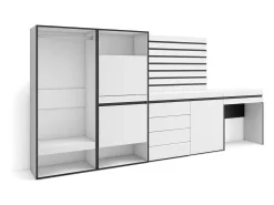 Zapatero, 297x35x145cm, Dormitorio, habitación, Vestidor abierto, Cómoda, Cajonera, Listones Decorativos, Tocador, Blanco