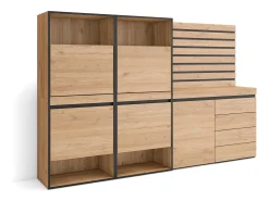Zapatero, 227x35x145cm, Dormitorio, habitación, Cómoda, Cajonera, Listones Decorativos, Roble