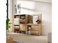Zapatero, 227x35x145cm, Dormitorio, habitación, Cómoda, Cajonera, Listones Decorativos, Roble