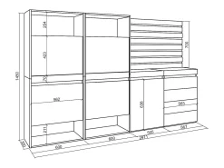 Zapatero, 227x35x145cm, Dormitorio, habitación, Cómoda, Cajonera, Listones Decorativos, Roble