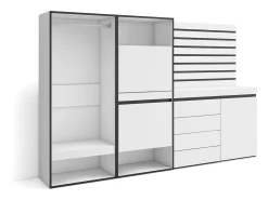 Zapatero, 227x35x145cm, Dormitorio, habitación, Vestidor abierto, Cómoda, Cajonera, Listones Decorativos, Blanco