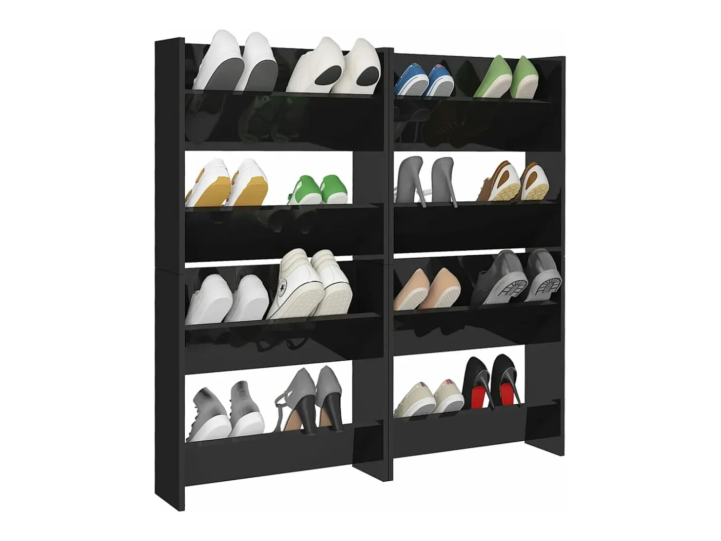 Zapateros de pared 4 uds contrachapada negro brillo 60x18x60 cm ES894574