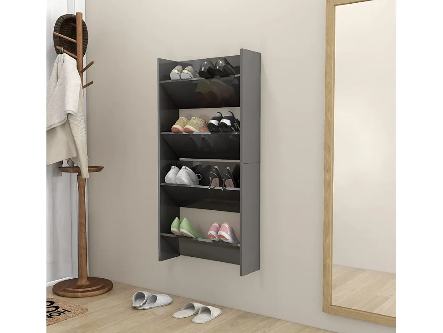 Zapateros de pared 2 uds gris brillo 60x18x60 cm