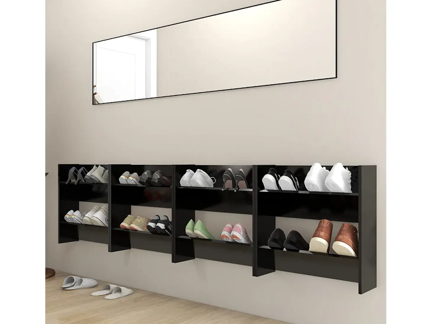 Zapateros de pared 4 uds madera contrachapada negro 60x18x60 cm ES863188