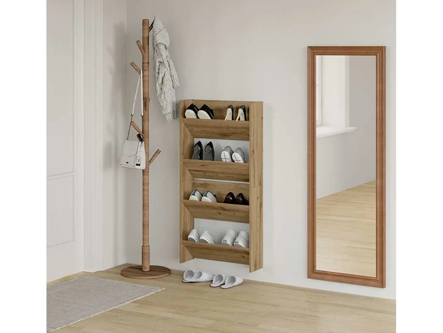 Zapateros de pared con balda Otros 2 piezas roble artesanal