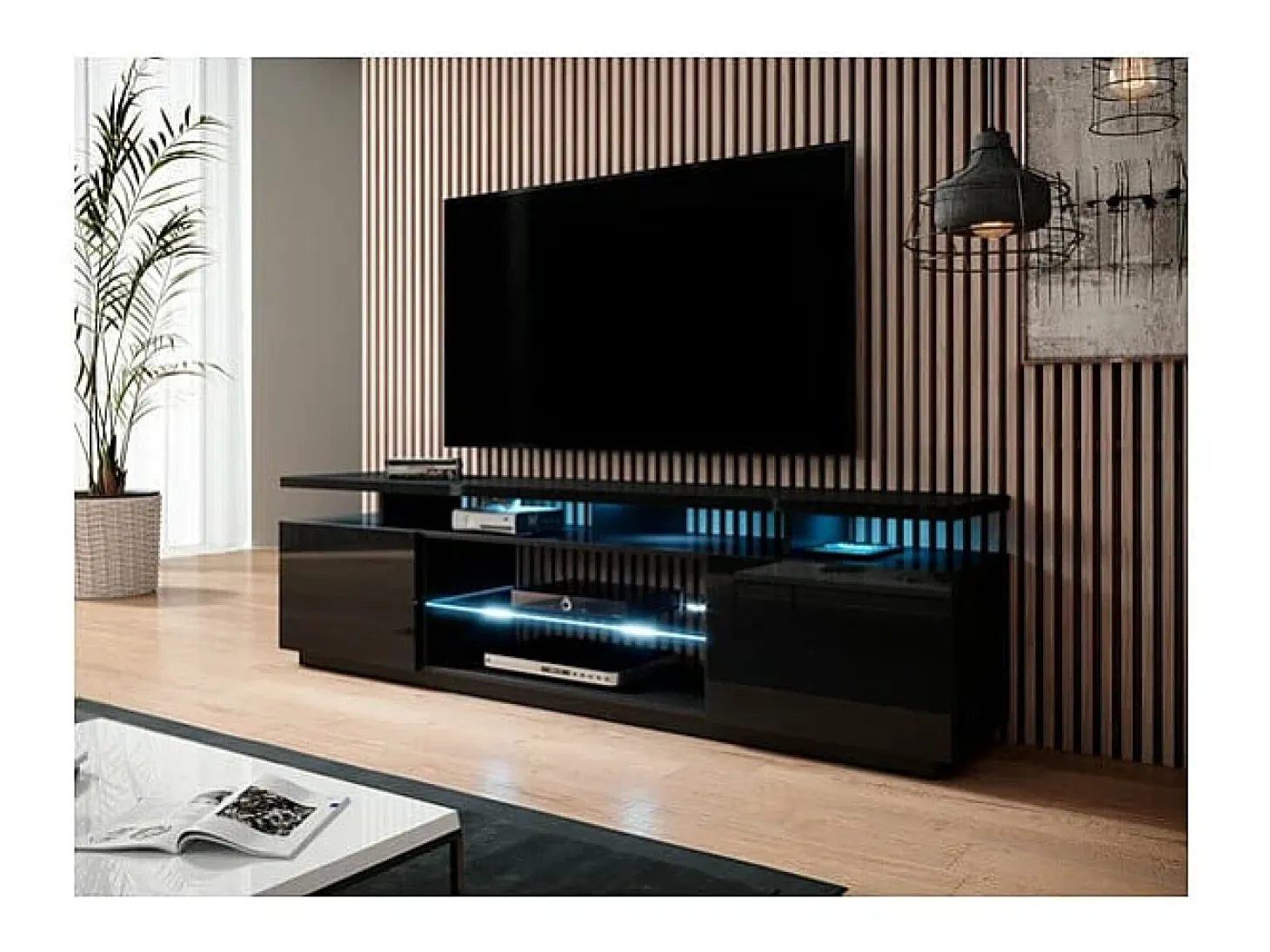 Zohra soporte de TV LED negro brillante 180 cm - blanco